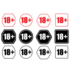 18 plus jpeg image icons set. Under 18 not sign. Number eighteen circle. Age registration signs isolated on white background. jpg illustration

