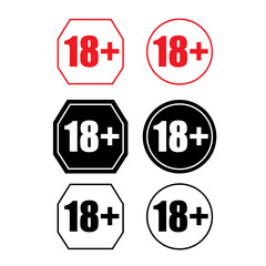 18 plus jpeg image icons set. Under 18 not sign. Number eighteen circle. Age registration signs isolated on white background. jpg illustration
