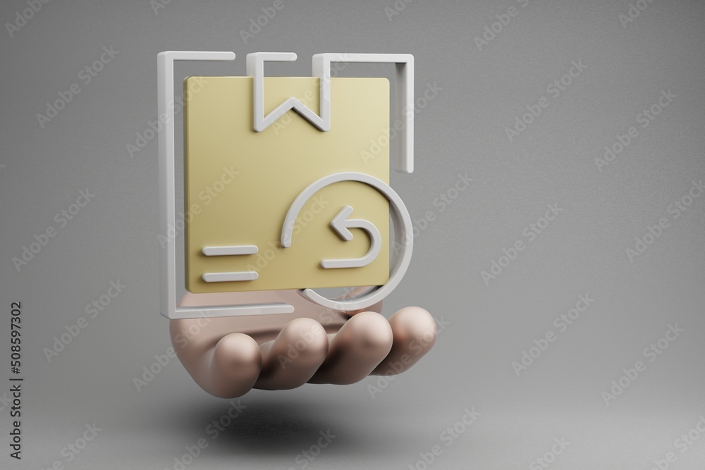 Poster beautiful abstract illustrations golden hand holding delivery returns symbol icon on a gray backgrou