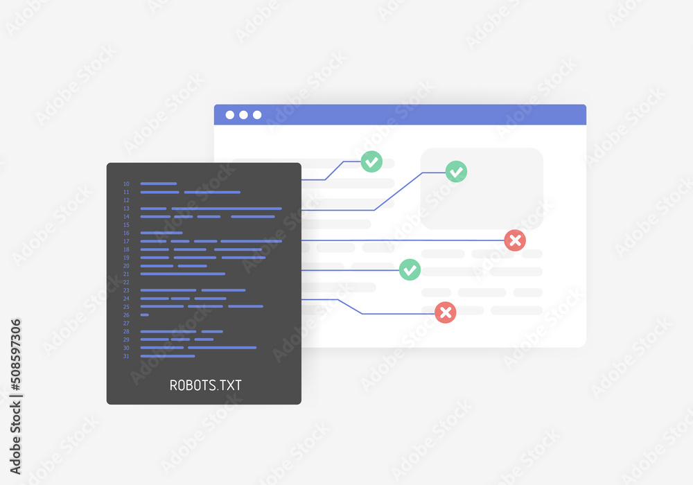 Poster robots.txt for seo - controlling crawling and indexing website concept. create crawlable web pages f