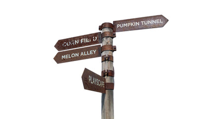 Road signs wood on white background