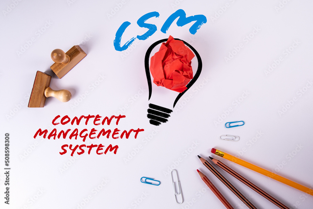 Canvas Prints csm content management system. abstract light bulb and pencils on a white background