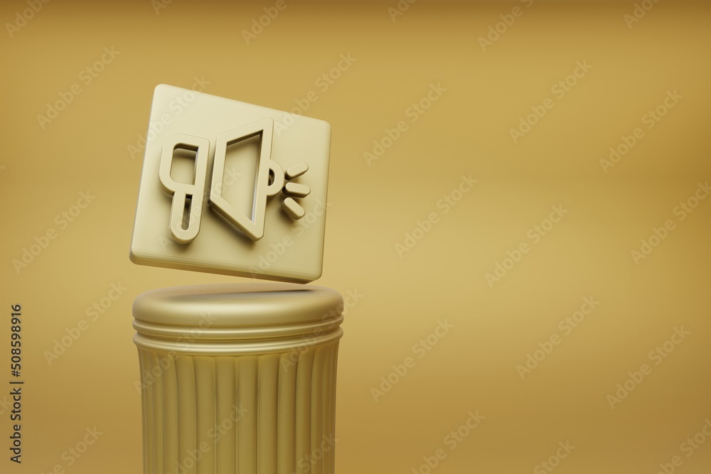 Poster Beautiful abstract illustrations golden Megaphone symbol icons on a golden column and wonderful background. 3d rendering illustration. Background pattern for design.