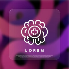 Brain with medicine plus sign. Mental helath care concept. Neurobiology, professional assistance and psychology. Glassmorphism style. Vector line icon for Business and Advertising