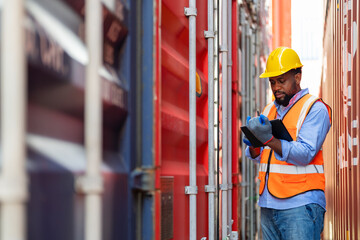 African man worker working at container yard.