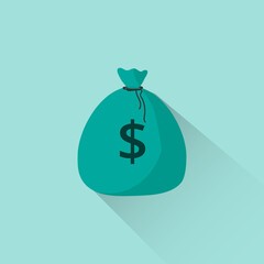 Saving, retirement wealth flat symbol financial. Dollars, cash, bag, isolated graphic. Background vector illustration.