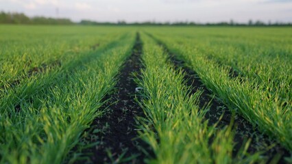 ears of green wheat on the field sunset. wheat lifestyle agriculture harvesting agribusiness concept. walk in large wheat field. large harvest of wheat in summer on the field landscape