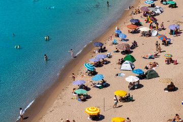 Izmir Turkey; Cleopatra Bay, located in Alaçatı, is a beautiful bay with its dark blue-turquoise water. July 3, 2021