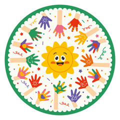 Fototapeta premium Painted Hands Of Little Children