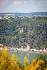 Scenic view of Upper Middle Rhine Valley with Katz Castle and St. Goarshausen