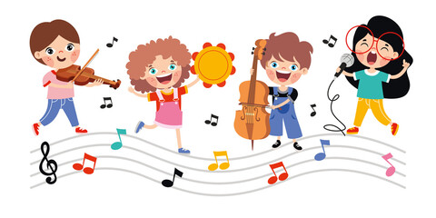 Funny Cartoon Kids Playing Music © yusufdemirci