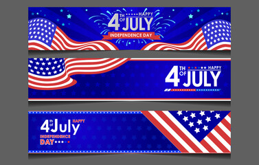 fourth of July Set banner design template.
