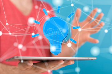 Neural network 3D illustration. Big data and cybersecurity