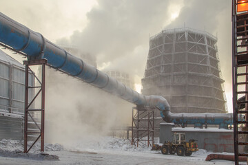 Big cooling tower at steel mill.