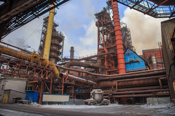 Fototapeta na wymiar Exterior of blast furnace at steel works