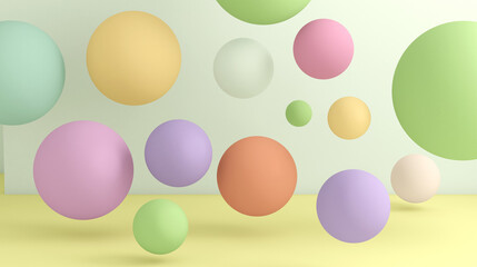 Abstract colored bubbles in pastel shades. 3d render illustration
