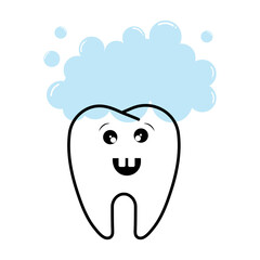 Illustration of a tooth taking a shower. The topic of dental health.