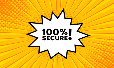 Speech bubble with 100 percent secure text. Business concept. Boom retro comic style. Pop art style. Vector line icon for Business and Advertising