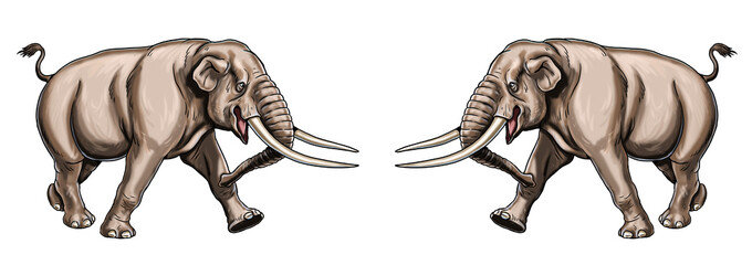Prehistoric animals. Illustration with extinct Elephant - Mastodon. 	