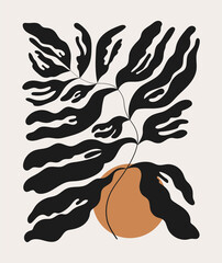 Abstract floral posters. Modern trendy Matisse minimal style. Hand drawn design for wallpaper, wall decor, print, postcard, cover, template, banner.