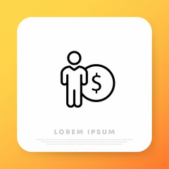 Businessman with money icon. Financial freedom. Investment management, money growth and profit chart, career growth to success. Vector line icon for Business and Advertising