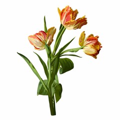 Flower Bouquet floral bunch, design object, element. Orange  Tulips flowers, rustic floral elegant wedding card. All elements editable.