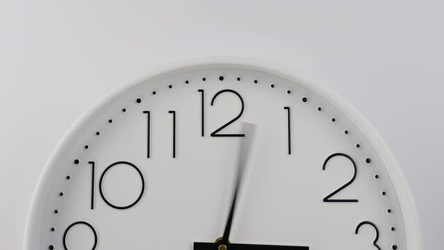 Clock face. Fast rotating clock hands. Seamless loop. Wall clock dial isolated on white background,