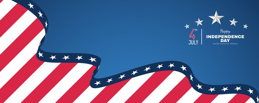 Flat banner with text 4th of July and Happy Independence day