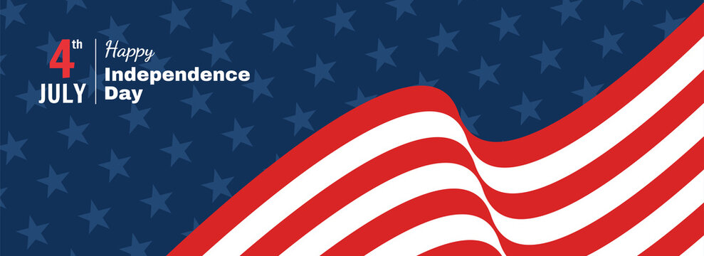 Flat banner with text 4th of July and Happy Independence day
