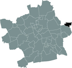 Black flat blank highlighted location map of the 
WALLICHEN DISTRICT inside gray administrative map of Erfurt, Germany