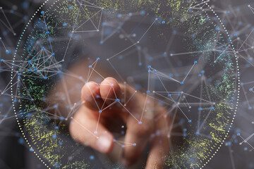 Digital cyberspace with particles and Digital data network connections concept