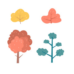 Flat minimal bush, shrub, tree. Collection, various green bushes. Environmental colorful isolated vegetation