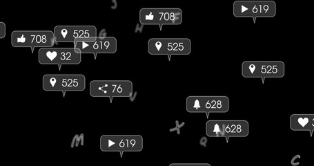 Image of social media icons and numbers falling over black background