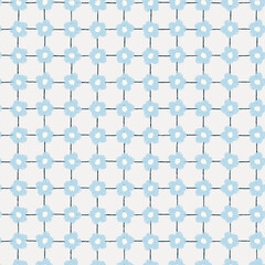 Seamless colorful pattern with hand drawn viola flower heads in rows on blue background for surface design and other design projects