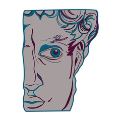 Abstract greek ancient sculpture David. Vector hand drawn illustrations of modern statues. Sticker pack David head. Punk culture inspired