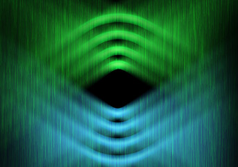 Smooth wave lines on blue neon color light background.