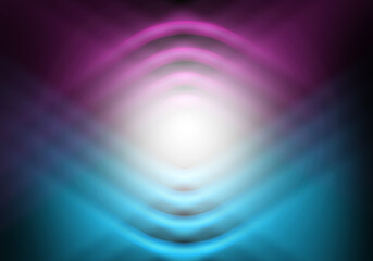 Smooth wave lines on blue neon color light background.