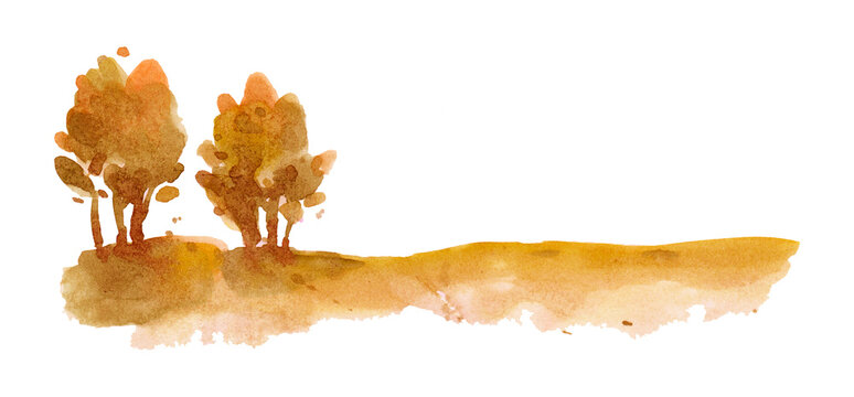 yellow tree. watercolor illustration on white background