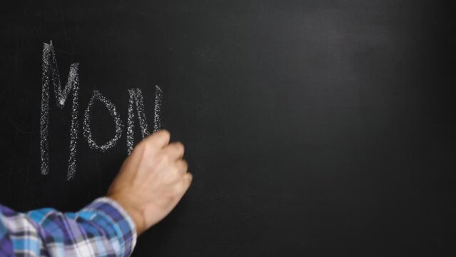 A man's hand writes the word Monkeypox on a black board with white chalk. The concept of a monkeypox outbreak. A new global epidemic