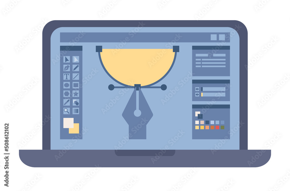 Wall mural design program on laptop screen concept. graphic designer. web design, web development icon. vector 