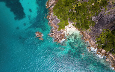 Aerial views of Seychelles islands, a paradise place (aerial drone photo). Seychelles