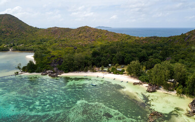 Aerial views of Seychelles islands, a paradise place (aerial drone photo). Couriese island, Seychelles