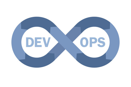 DevOps icon. Programming and engineering concept. Software development and information technology operations. Infinity symbol. Vector flat illustration 
