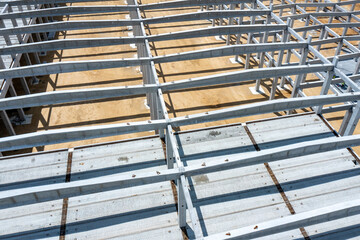 Factory Building. Aerial Industrial Construction Site with Cranes and Construction Equipment.