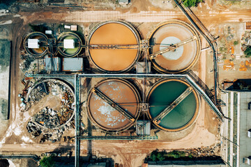 Industrial treatment plant for wastewater and toxic materials. Industrial Aerial View. 