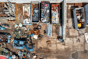 Aerial view of Scrap Storage. Industrial Background. Straw Recycling.