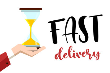 Fast delivery design with hourglass isolated on white background