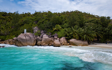 Fototapeta na wymiar Aerial views of Seychelles islands, a paradise place (aerial drone photo). Seychelles