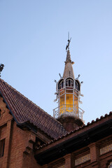 Close-up of the Regidoria de Comerç i Abastiments de València (Department of Commerce and Supply of Valencia) on The Central Market of Valencia, Spain.