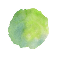 Abstract green watercolor hand painted texture isolated on white background. Round empty template